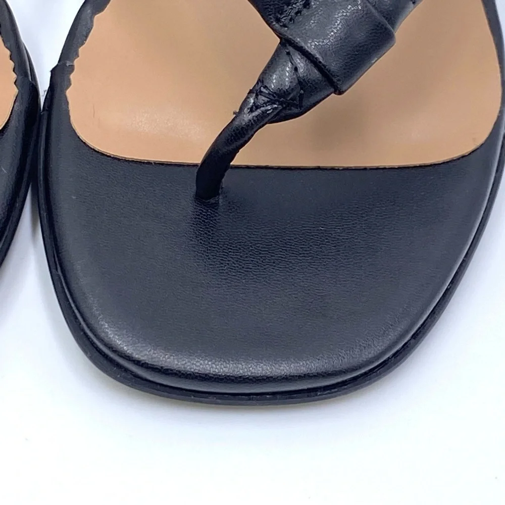 Aerosoles Size 8.5 Black Faux Leather Square Toe Heels Dress Sandals Shoes‎